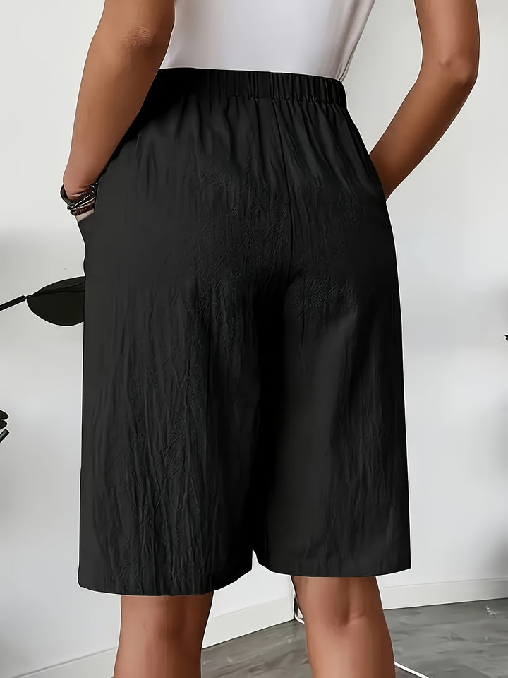 Elastic Waist Wide-Leg Pants with Pockets