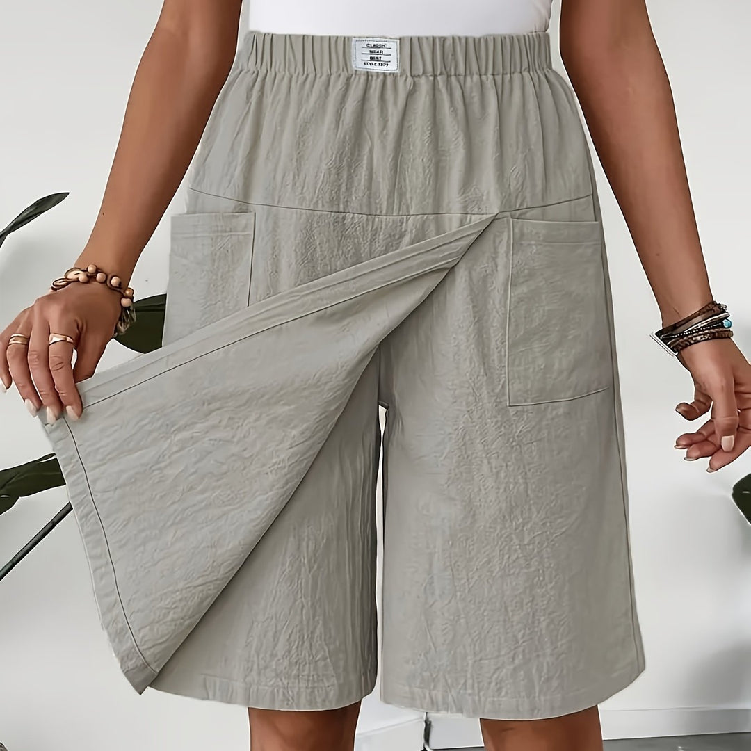 Elastic Waist Wide-Leg Pants with Pockets