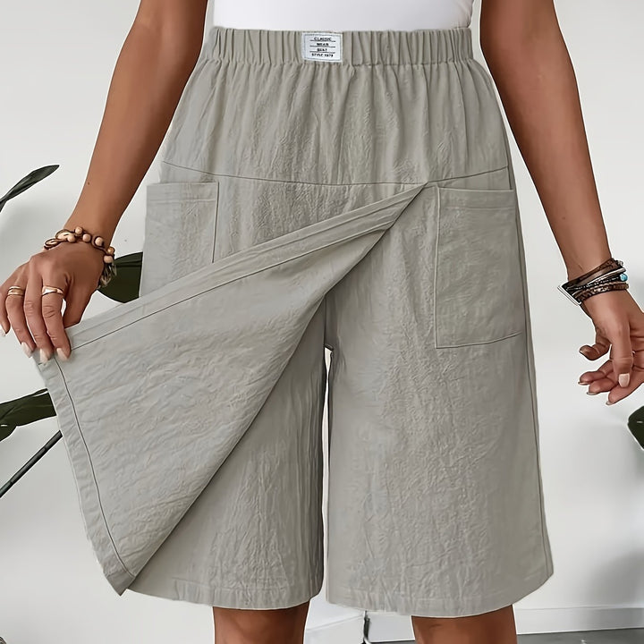Elastic Waist Wide-Leg Pants with Pockets