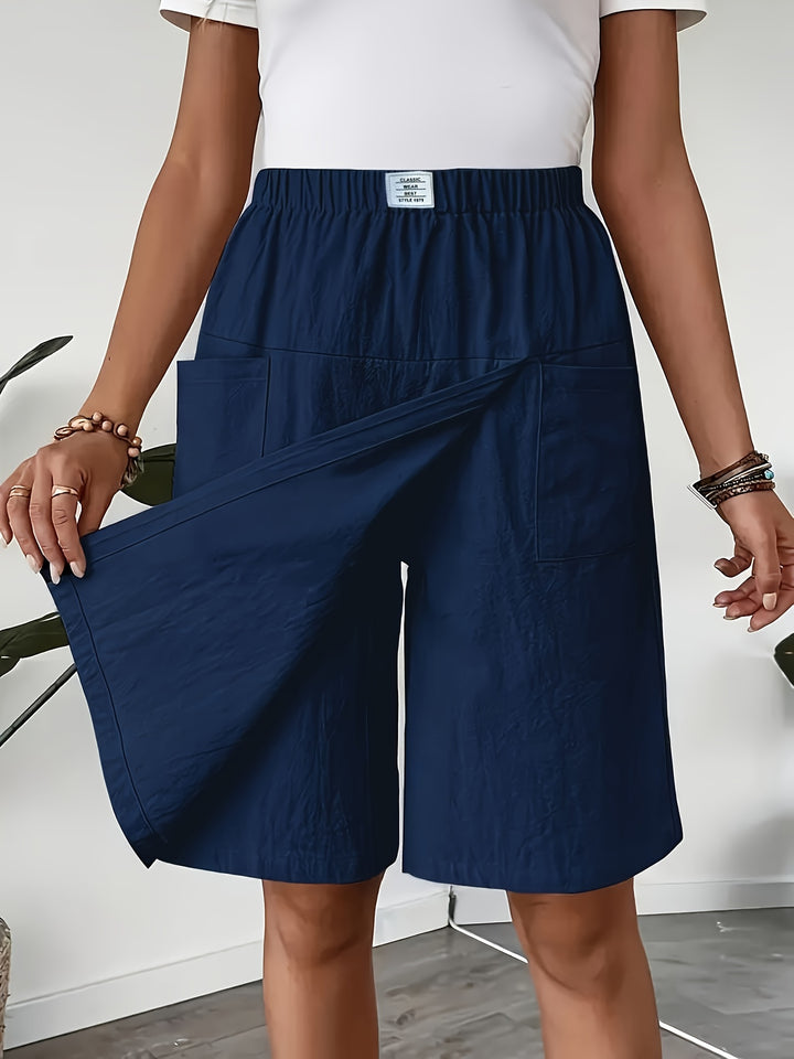 Elastic Waist Wide-Leg Pants with Pockets