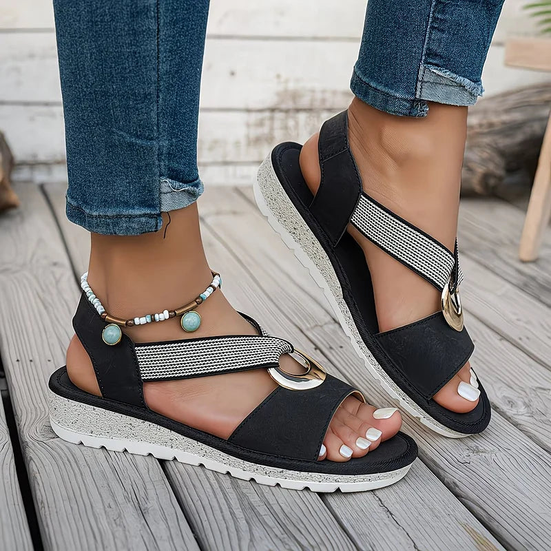 Marlenia | Orthopedic Flat Sandals With Metal Buckle