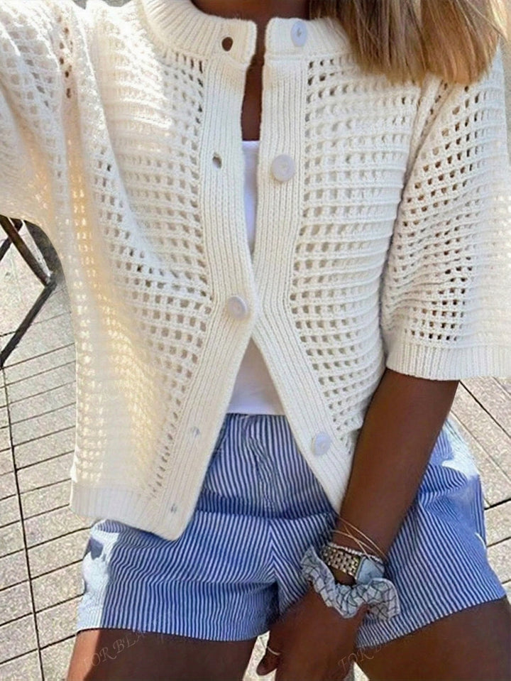 FOR BEAUTY Spring And Summer New Women'S Top, Easy And Casual, Hollowed Out Short Sleeved Tops Suitable for Beach Vacations And Travel