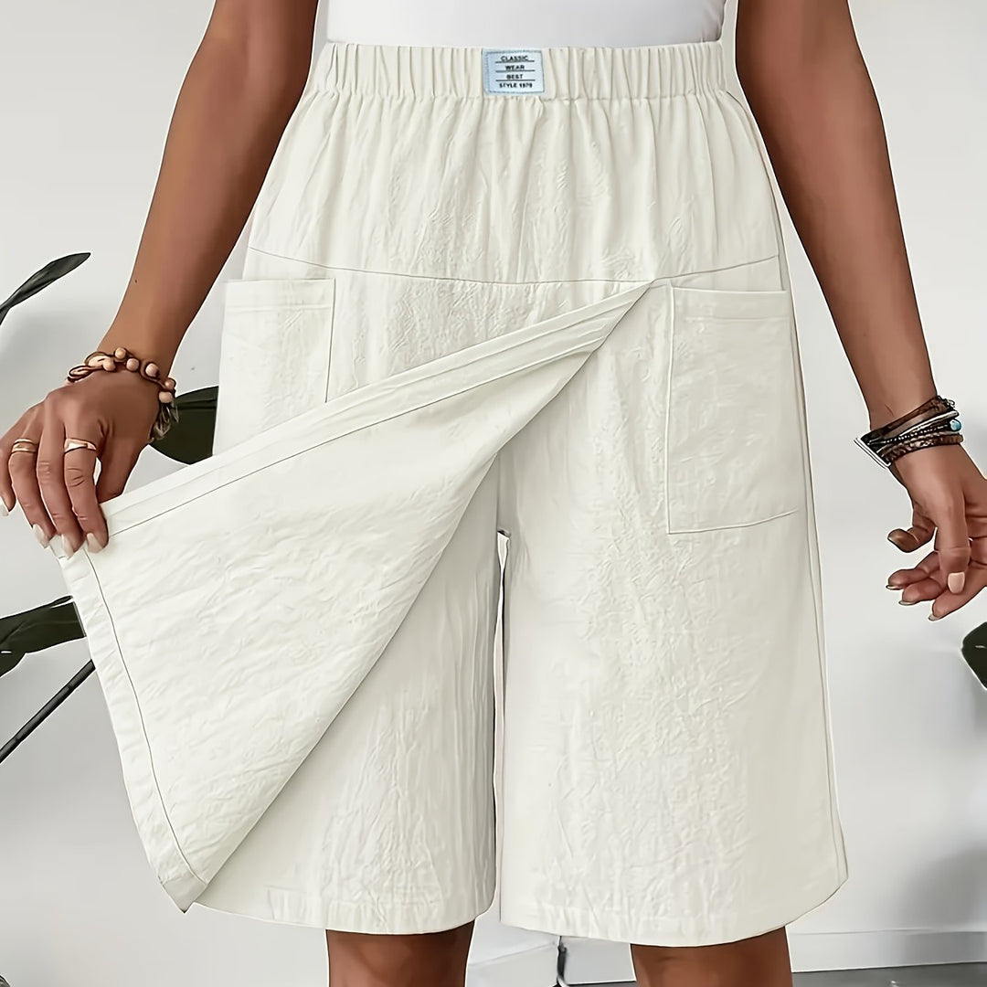 Elastic Waist Wide-Leg Pants with Pockets