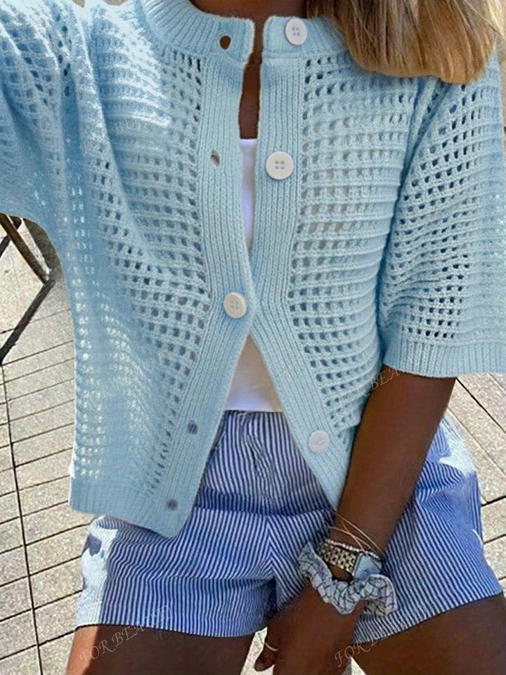 FOR BEAUTY Spring And Summer New Women'S Top, Easy And Casual, Hollowed Out Short Sleeved Tops Suitable for Beach Vacations And Travel