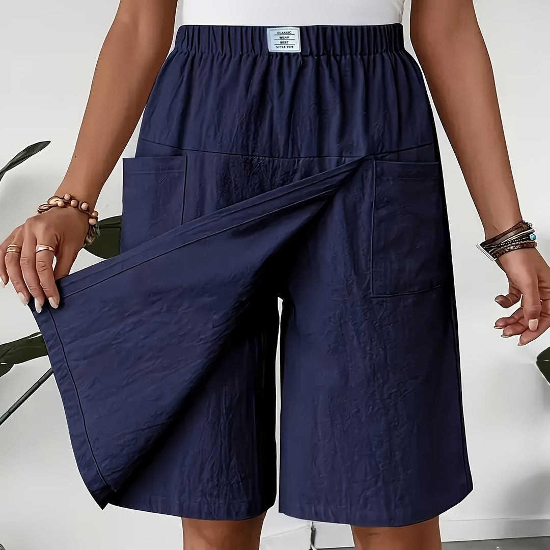 Elastic Waist Wide-Leg Pants with Pockets