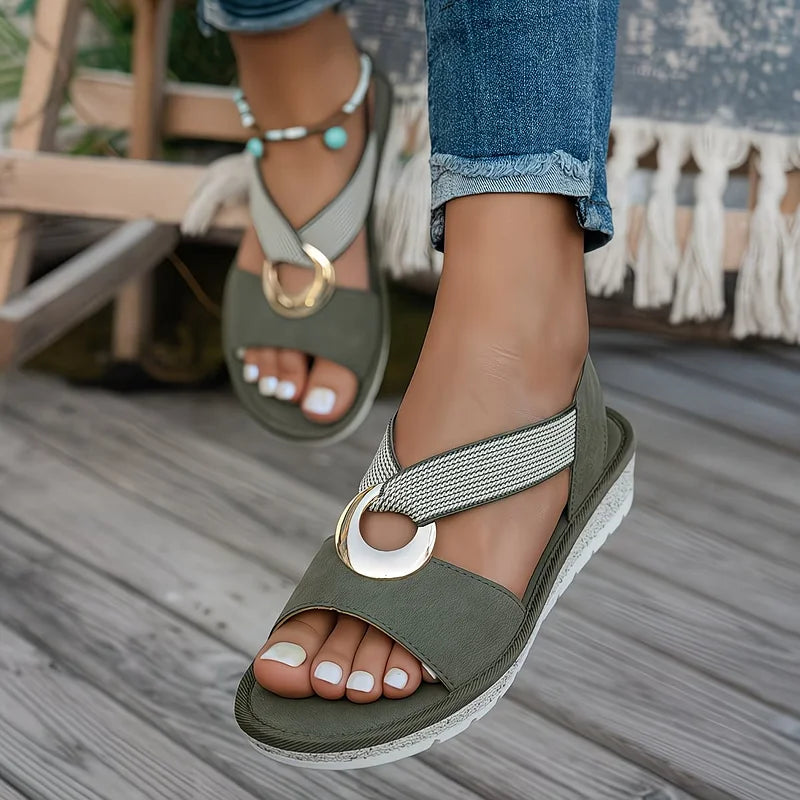 Marlenia | Orthopedic Flat Sandals With Metal Buckle