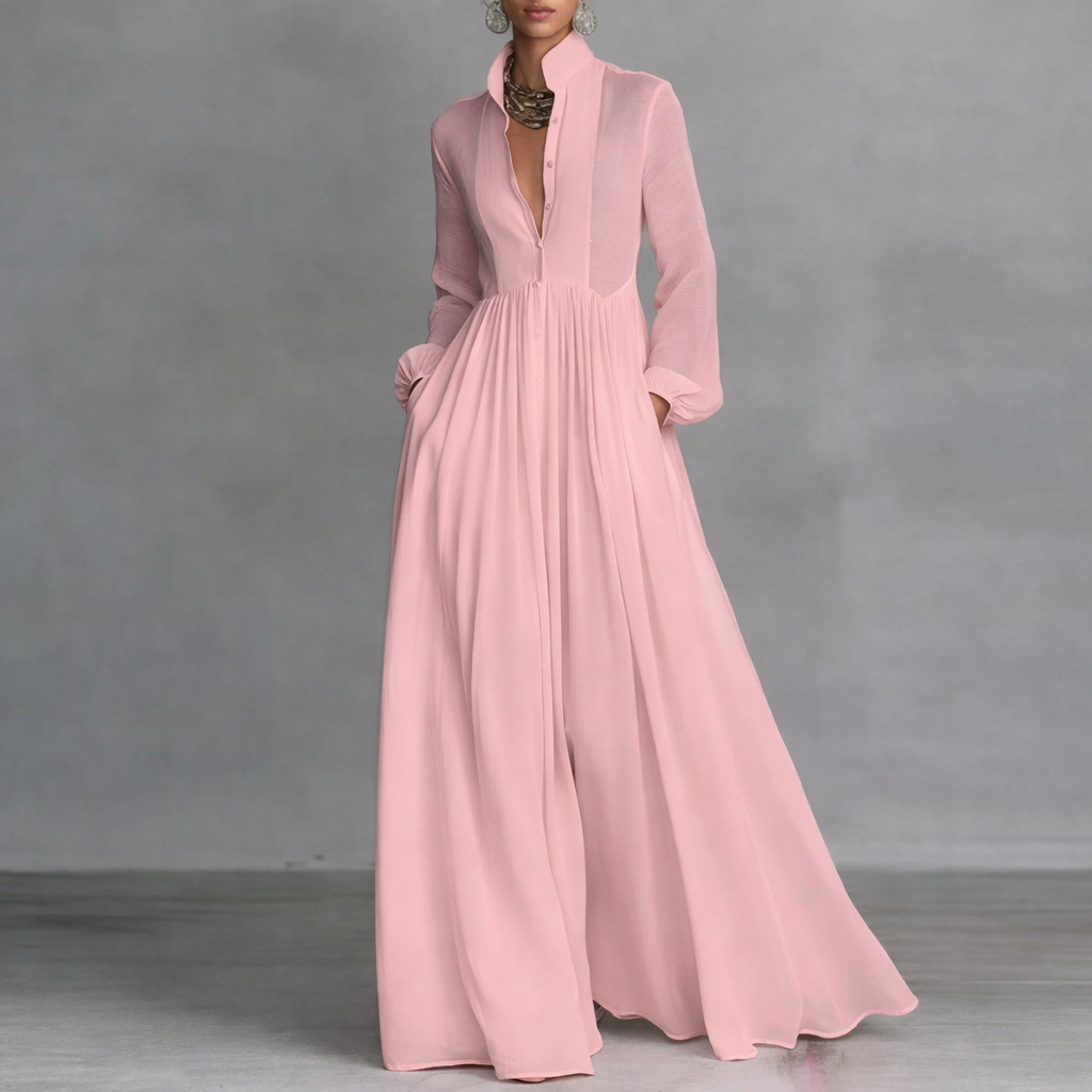 Serena | Elegant Flowing Button-Front Maxi Dress