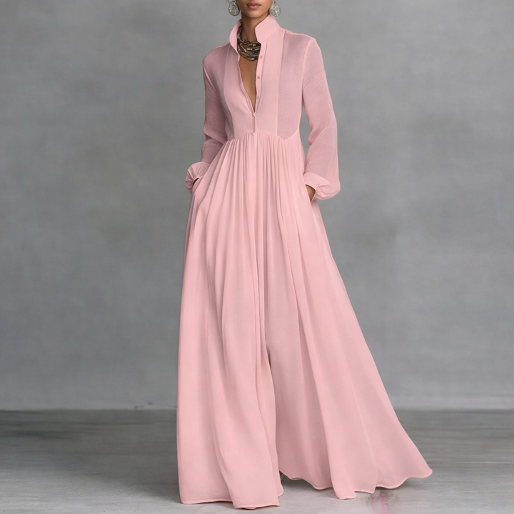 Serena | Elegant Flowing Button-Front Maxi Dress
