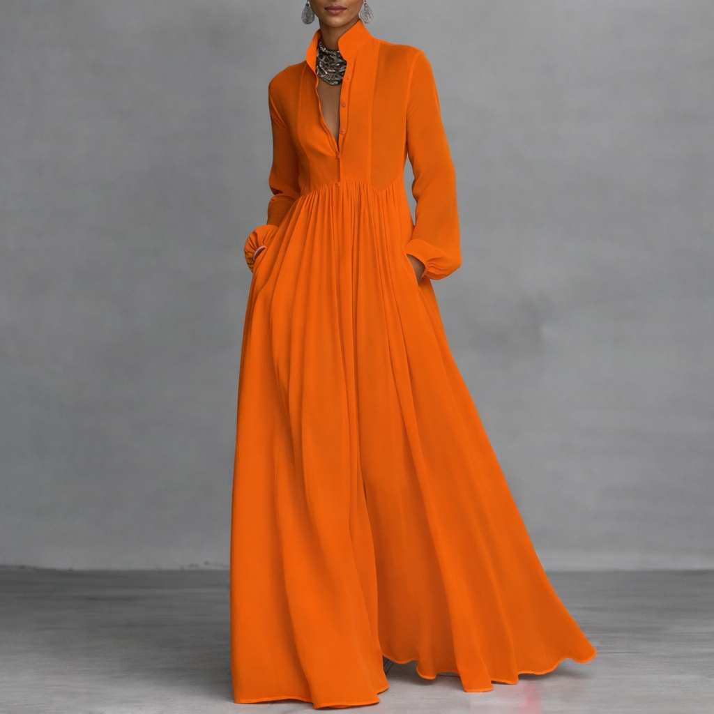 Serena | Elegant Flowing Button-Front Maxi Dress
