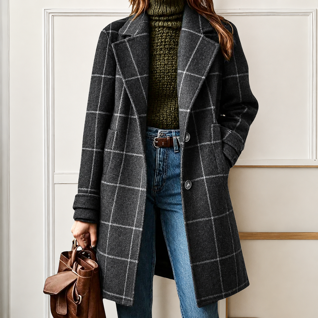 Judith™ | Long Tweed Plaid Coat
