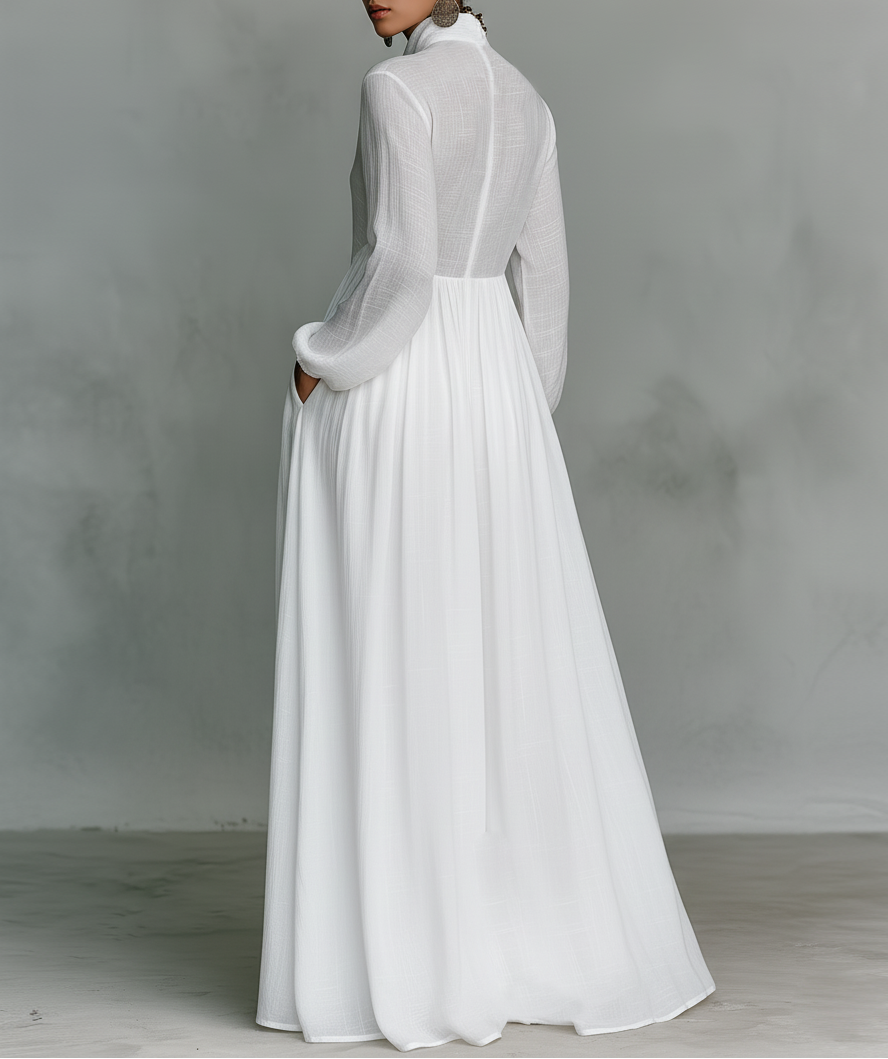 Vitoria | Summer Minimalist in Cotton and Linen with Patchwork High Collar and Long Sleeves