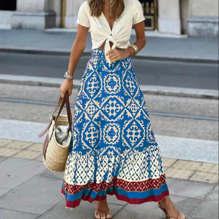 Seville | Women's Boho Maxi Skirt High Waist Floral Print Ruffle