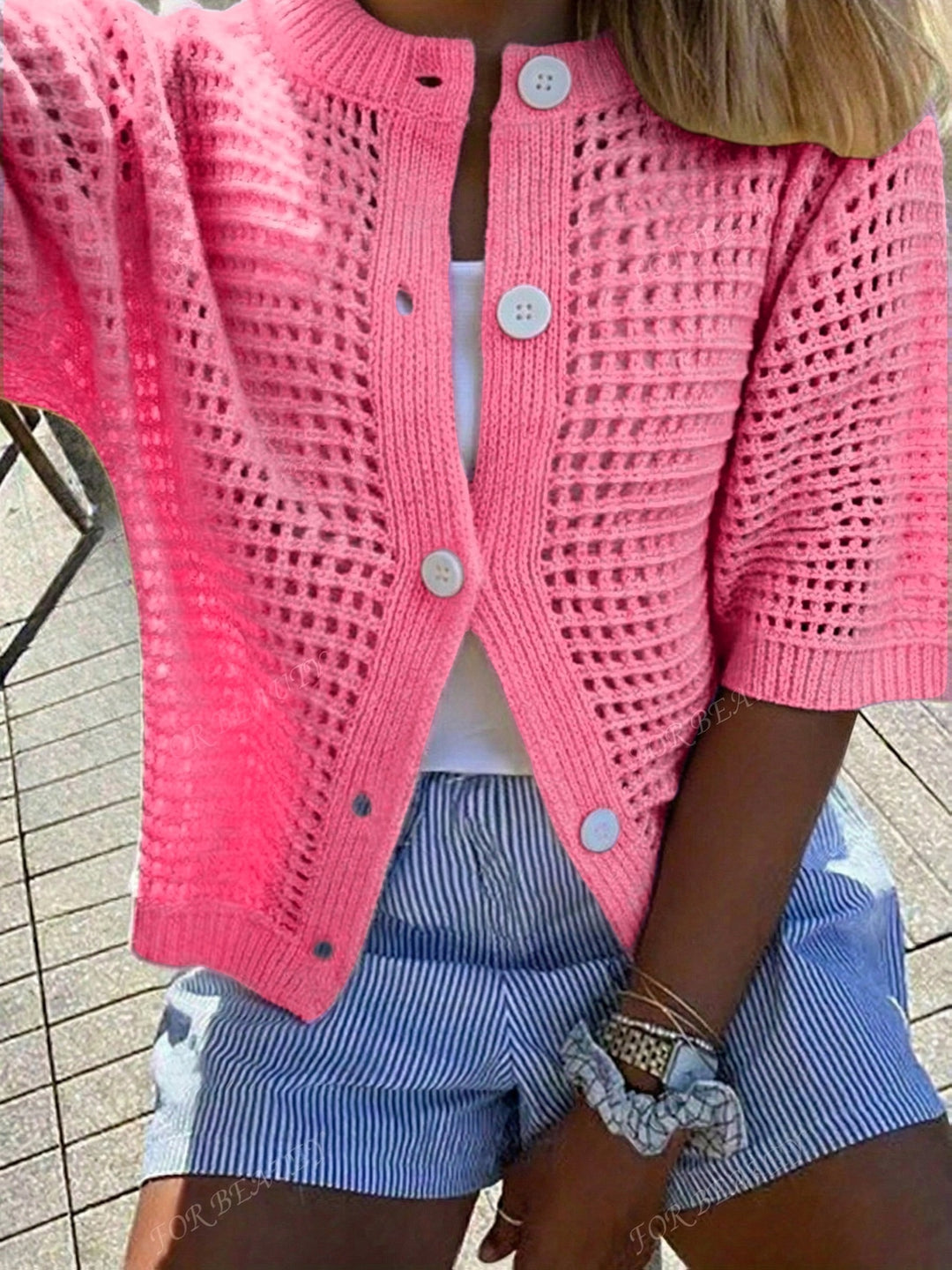 FOR BEAUTY Spring And Summer New Women'S Top, Easy And Casual, Hollowed Out Short Sleeved Tops Suitable for Beach Vacations And Travel