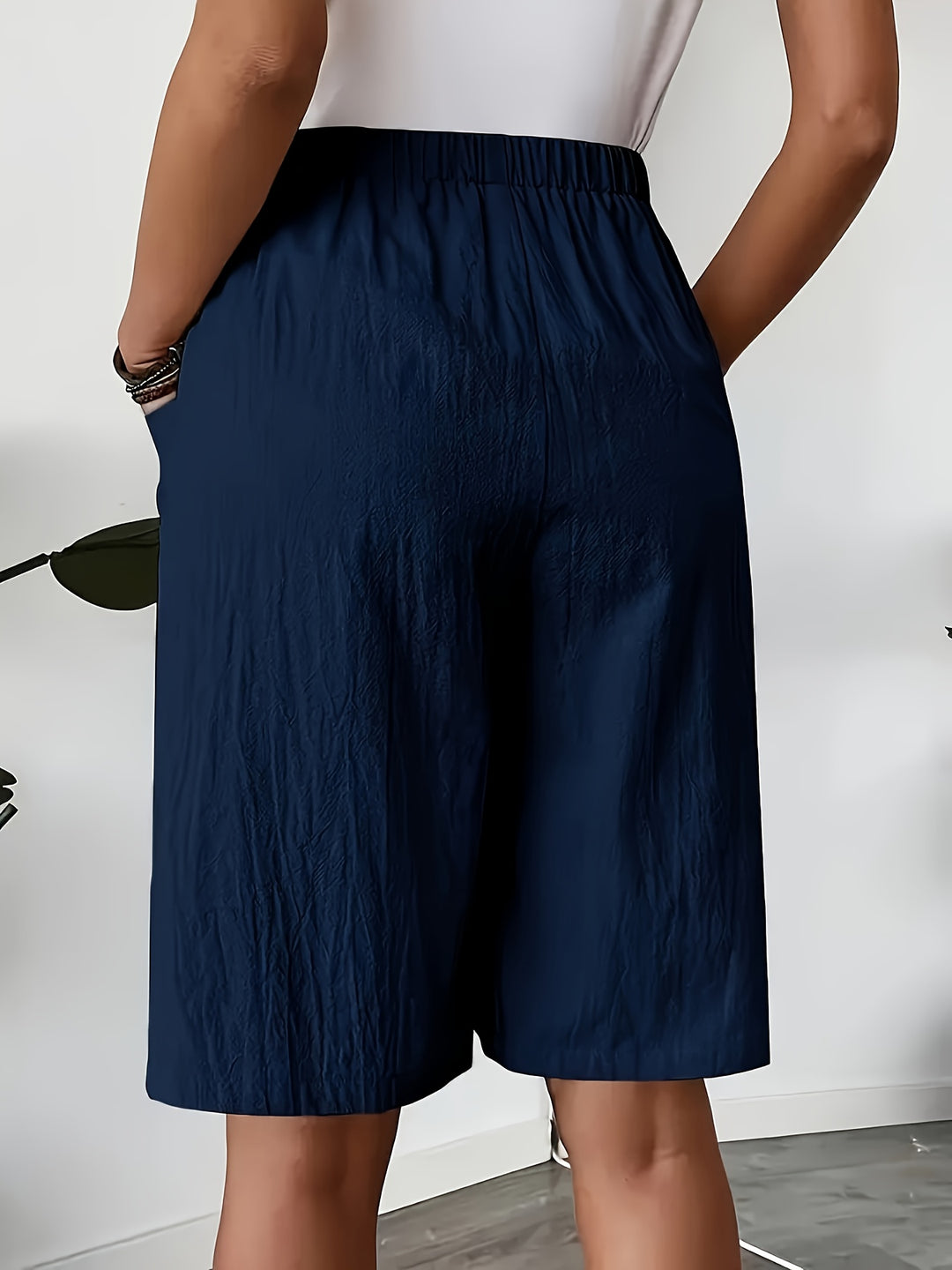 Elastic Waist Wide-Leg Pants with Pockets