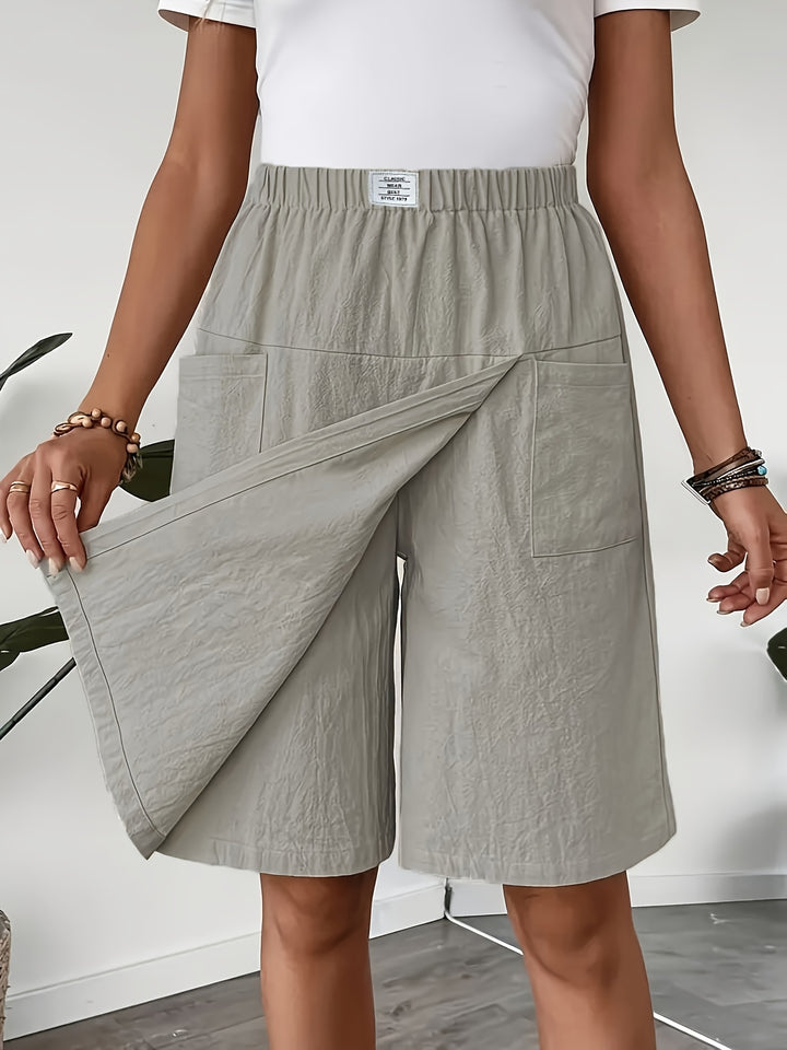 Elastic Waist Wide-Leg Pants with Pockets