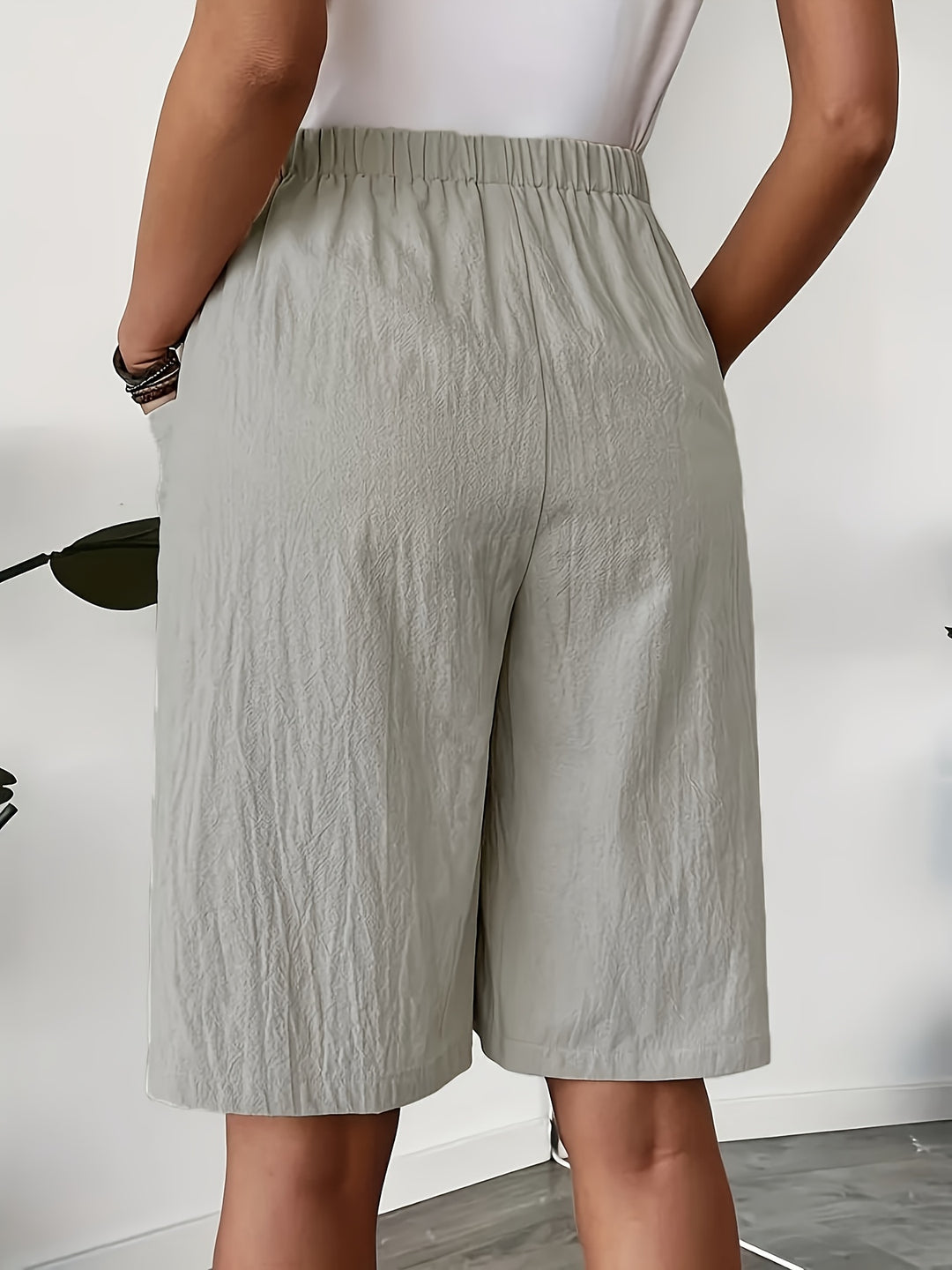 Elastic Waist Wide-Leg Pants with Pockets